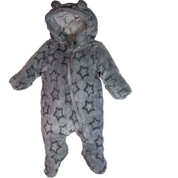 "WONDER NATION" PRAM, SOFT PILE, HOODED, NEW, 0-3 MOS,1 PIECE OUTER ZIP COAT - Picture 1 of 11